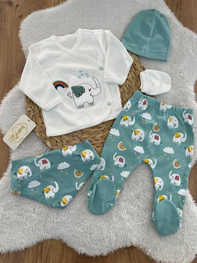 Gökkuşağı Fil Erkek Bebek 5li Zıbın Set Hastane Çıkışı