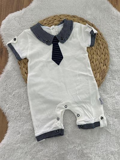 Kravat Nakışlı Yakalı Erkek Bebek Şort Tulum 0-3/3-6/6-9/9-12 Ay