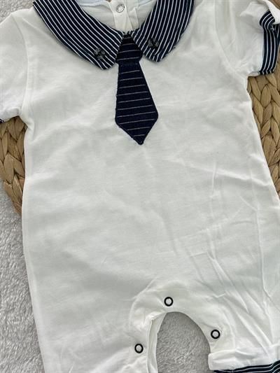 Kravat Nakışlı Yakalı Erkek Bebek Şort Tulum 0-3/3-6/6-9/9-12 Ay