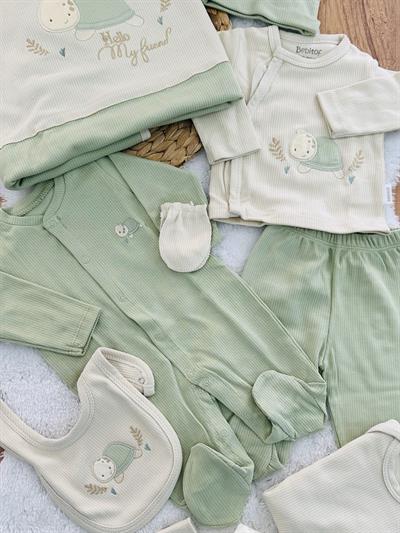 Gülen Kaplumbağa Raporlu Natural Uniseks Yenidoğan Bebek 10lu Zıbın Set Hastane Çıkışı