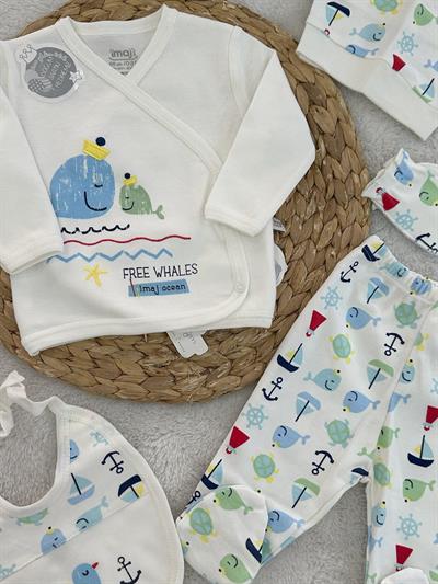 Yunus Model Yenidoğan Erkek Bebek 5li Zıbın Set Hastane Çıkışı