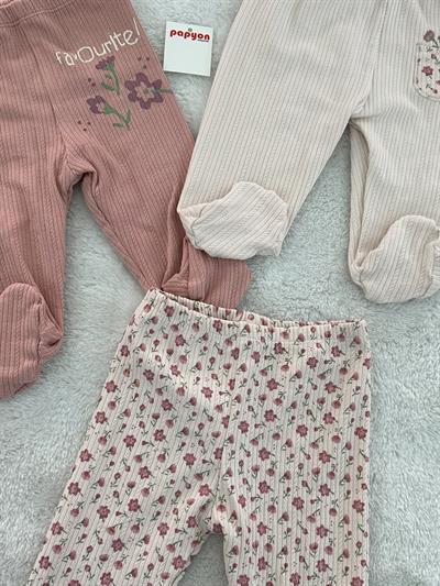 Ecris Çiçek Desenli Kız Bebek 3lü Patikli Alt 0-3/3-6 Ay
