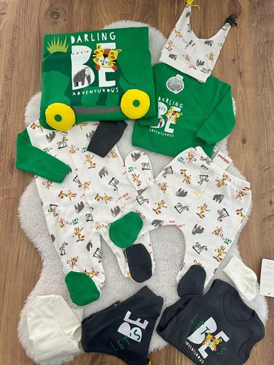 Safari Model Yenidoğan Erkek Bebek Tulumlu 10lu Hastane Çıkış Seti