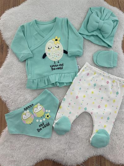 Kuş Model Yenidoğan Kız Bebek 5li Zıbın Set Hastane Çıkışı