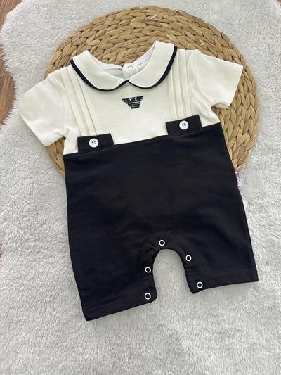 Yakalı Ön Pileli Erkek Bebek Şort Tulum 0-3/3-6/6-9/9-12 Ay