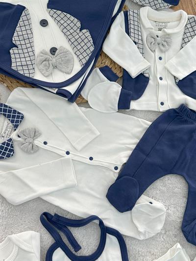 Papyonlu Smokin Model Yenidoğan Erkek Bebek Tulumlu 10lu Hastane Çıkış Seti