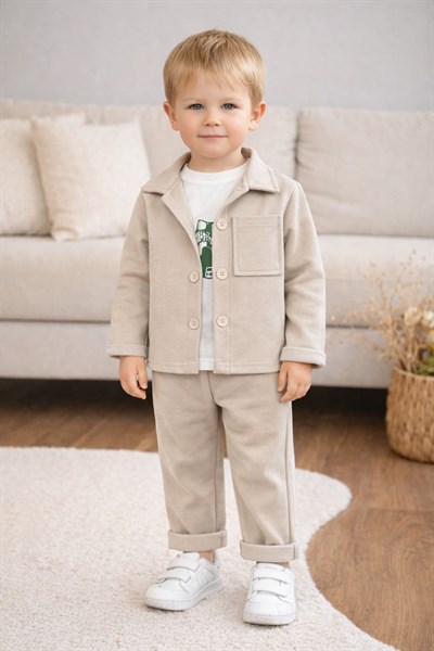 Baskılı Tişörtlü Gömlekli Erkek Bebek 3lü Takım (9-12 Ay/1-2 Yaş/2-3 Yaş/3-4 Yaş)