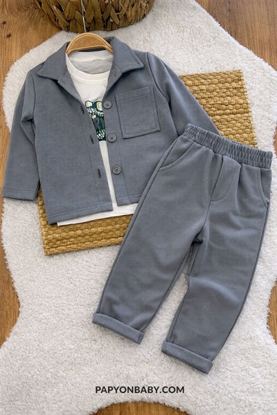 Baskılı Tişörtlü Gömlekli Erkek Bebek 3lü Takım (9-12 Ay/1-2 Yaş/2-3 Yaş/3-4 Yaş)