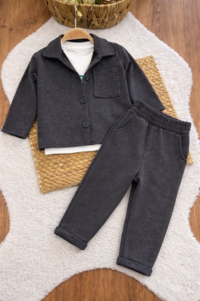 Baskılı Tişörtlü Gömlekli Erkek Bebek 3lü Takım (9-12 Ay/1-2 Yaş/2-3 Yaş/3-4 Yaş)