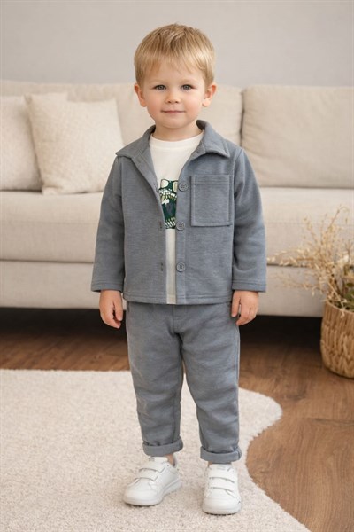 Baskılı Tişörtlü Gömlekli Erkek Bebek 3lü Takım (9-12 Ay/1-2 Yaş/2-3 Yaş/3-4 Yaş)