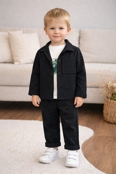 Baskılı Tişörtlü Gömlekli Erkek Bebek 3lü Takım (9-12 Ay/1-2 Yaş/2-3 Yaş/3-4 Yaş)