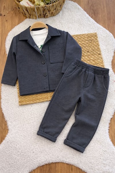 Baskılı Tişörtlü Gömlekli Erkek Bebek 3lü Takım (9-12 Ay/1-2 Yaş/2-3 Yaş/3-4 Yaş)