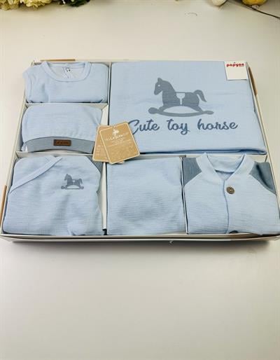 Atlı Tulumlu Organik Erkek Bebek 10lu Zıbın Set Hastane Çıkışı
