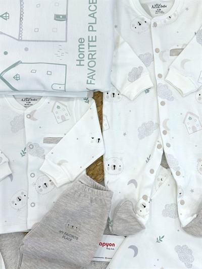 Ev Baskılı Tulumlu Yenidoğan Erkek Bebek 10lu Zıbın Set Hastane Çıkışı