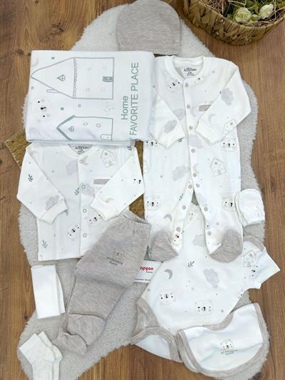 Ev Baskılı Tulumlu Yenidoğan Erkek Bebek 10lu Zıbın Set Hastane Çıkışı