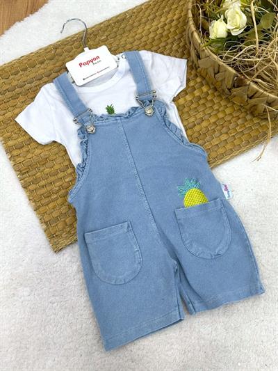 Ananaslı Tişörtlü Cepli Kot Salopetli Kız Bebek Takım (6-9/9-12/12-18/18-24 Ay)