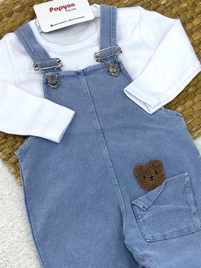 Cepte Ayıcık Nakışlı Kot Salopetli Badili Bebek 2li Takım (6-9/9-12/12-18/18-24 Ay)