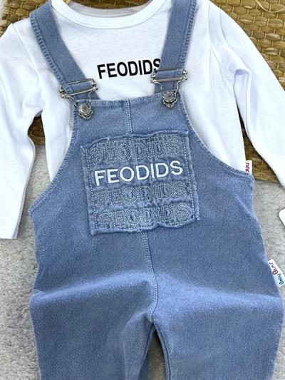 Feodids Baskılı Badili Nakışlı Kot Salopetli Kız Bebek 2li Takım (6-9/9-12/12-18/18-24 Ay)