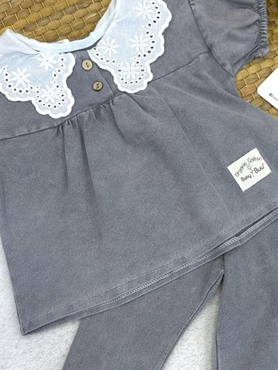 Güpür Yakalı Kız Bebek Taytlı Kot Takım (6-9/9-12/12-18/18-24 Ay)