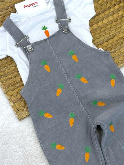 Havuç Baskılı Tişörtlü Erkek Bebek Kot Salopet Takım (6-9/9-12/12-18/18-24 Ay)