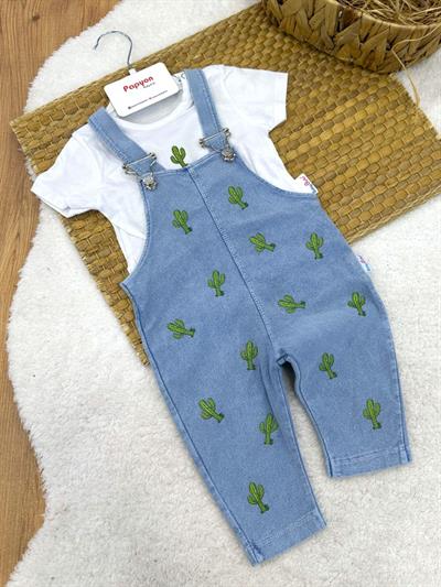Kaktüs Baskılı Tişörtlü Erkek Bebek Kot Salopet Takım (6-9/9-12/12-18/18-24 Ay)