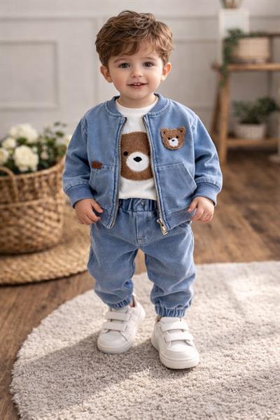 Süzene Ayıcık Nakışlı Ceketli Erkek Bebek 3lü Takım (6-9/9-12/12-18/18-24 Ay)
