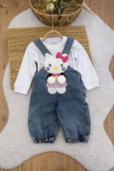 Hello Kitty Aplikeli Kot Salopetli Kız Bebek Badili Takım (3-6/6-9/9-12/12-18 Ay)