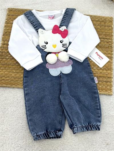 Hello Kitty Aplikeli Kot Salopetli Kız Bebek Badili Takım (3-6/6-9/9-12/12-18 Ay)
