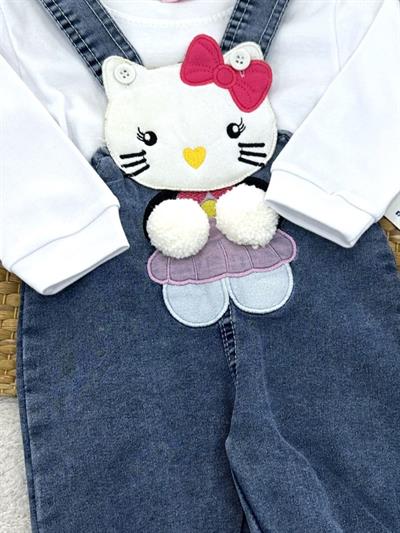 Hello Kitty Aplikeli Kot Salopetli Kız Bebek Badili Takım (3-6/6-9/9-12/12-18 Ay)