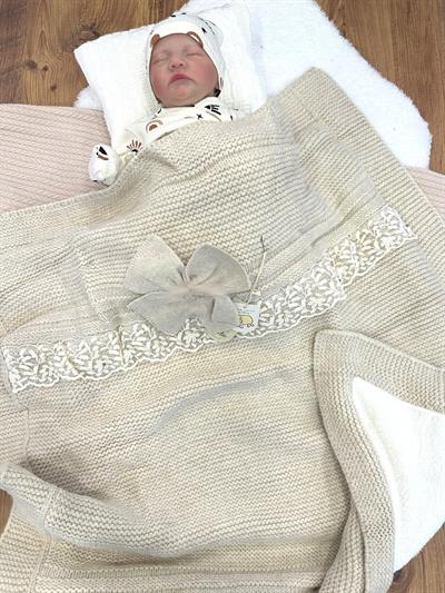 Güpürlü Organik Kuzu Yünü Triko Welsoft Bebek Battaniyesi 100x110 Cm (Ürün Videosu Açıklamada)