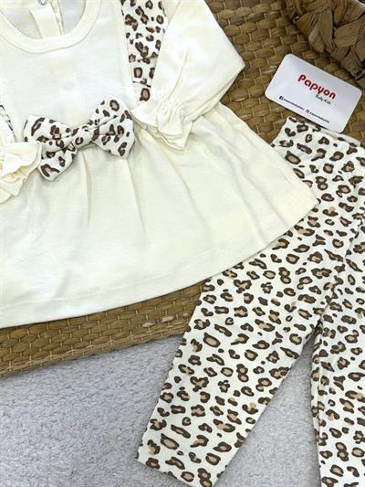 Minnie Leopar Nakışlı Kız Bebek 2li Takım 3-6/6-9/9-12 Ay
