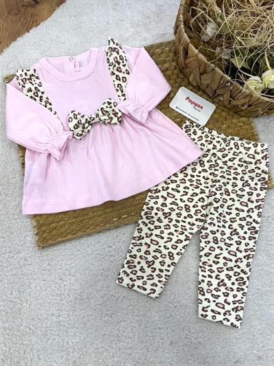 Minnie Leopar Nakışlı Kız Bebek 2li Takım 3-6/6-9/9-12 Ay