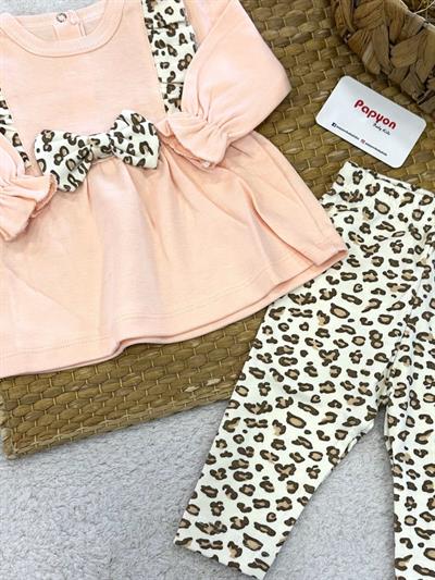 Minnie Leopar Nakışlı Kız Bebek 2li Takım 3-6/6-9/9-12 Ay