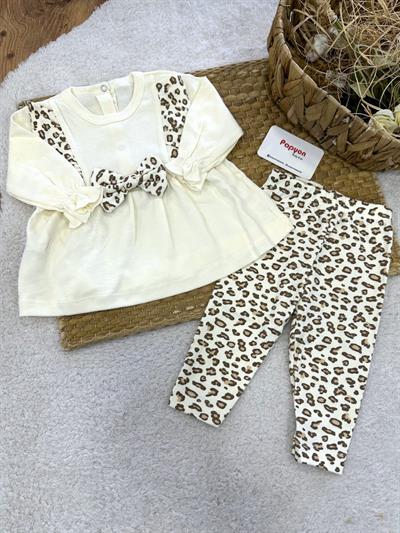 Minnie Leopar Nakışlı Kız Bebek 2li Takım 3-6/6-9/9-12 Ay