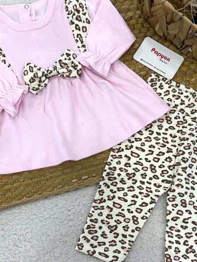Minnie Leopar Nakışlı Kız Bebek 2li Takım 3-6/6-9/9-12 Ay