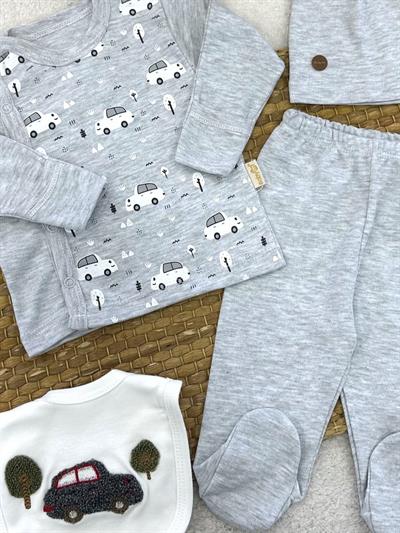Araba Baskılı Yenidoğan Erkek Bebek 4lü Zıbın Set