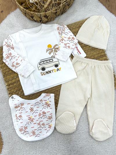 Sunny Day Nakışlı Yenidoğan Erkek Bebek 5li Zıbın Set