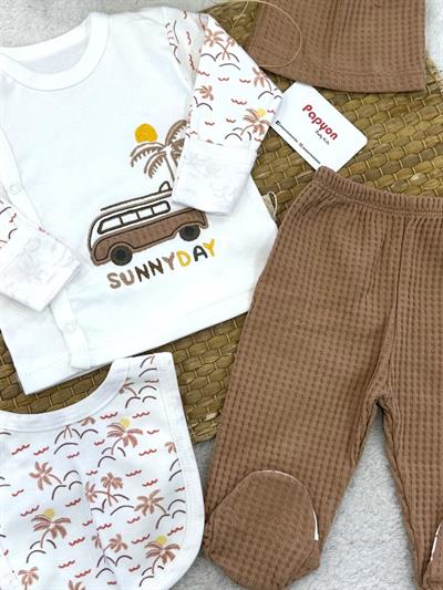 Sunny Day Nakışlı Yenidoğan Erkek Bebek 5li Zıbın Set