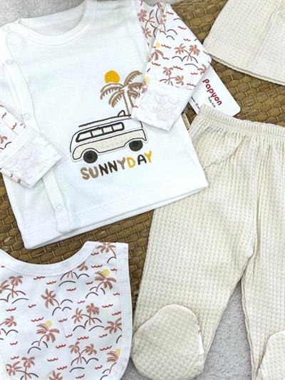 Sunny Day Nakışlı Yenidoğan Erkek Bebek 5li Zıbın Set