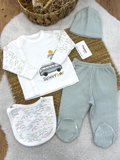 Sunny Day Nakışlı Yenidoğan Erkek Bebek 5li Zıbın Set