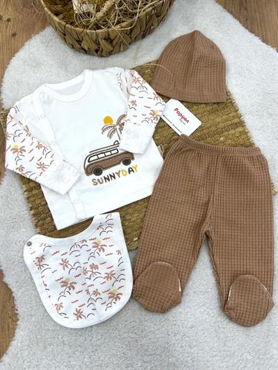 Sunny Day Nakışlı Yenidoğan Erkek Bebek 5li Zıbın Set