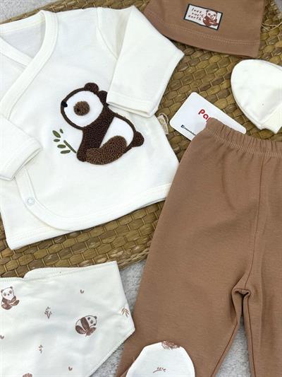 Süzene Panda Nakışlı Yenidoğan Erkek Bebek 5li Zıbın Set