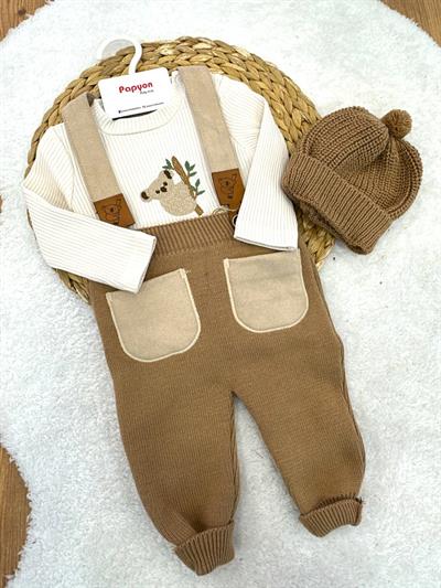 Koala Nakışlı Badili Erkek Bebek Triko Salopet Takım (3-6/6-9/9-12/12-18 Ay)