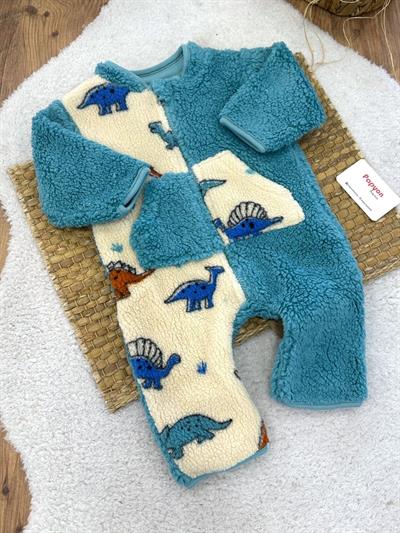 Kanguru Cepli Fermuarlı Erkek Bebek Peluş Tulum (3-6/6-9/9-12 Ay)