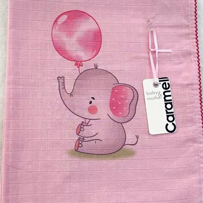 Balonlu Fil Baskılı Tek Kat Müslin Bebek Battaniyesi 80x90 Cm