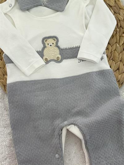 Bear Ayıcık Nakışlı Erkek Bebek Badili Salopet Takım 0-3/3-6/6-9 Ay