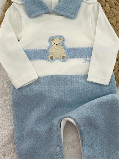 Bear Ayıcık Nakışlı Erkek Bebek Badili Salopet Takım 0-3/3-6/6-9 Ay