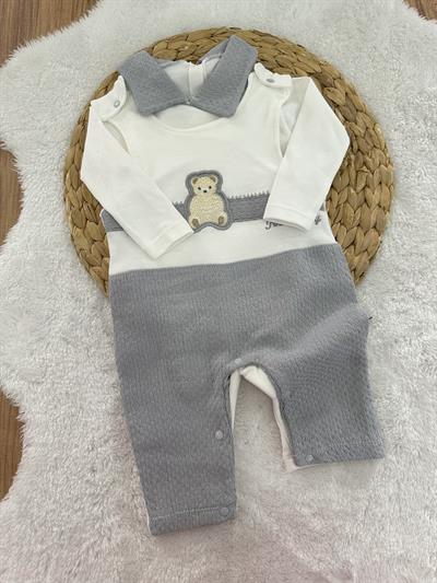 Bear Ayıcık Nakışlı Erkek Bebek Badili Salopet Takım 0-3/3-6/6-9 Ay