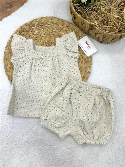 Önden Çıtçıtlı Fiyonklu Jakarlı Kız Bebek Şortlu Takım (6-9/9-12/12-18/18-24/24-36 Ay)