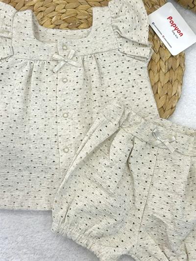 Önden Çıtçıtlı Fiyonklu Jakarlı Kız Bebek Şortlu Takım (6-9/9-12/12-18/18-24/24-36 Ay)